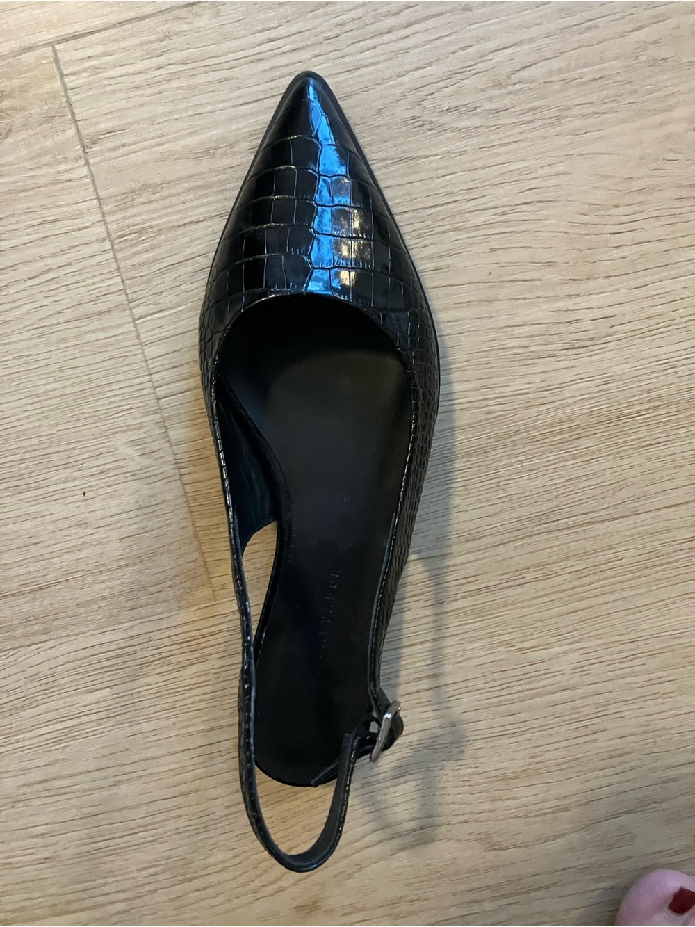 Freda Salvador Marie Black Croc-Embossed Pointed Slingback Flats - Picture 6 of 7